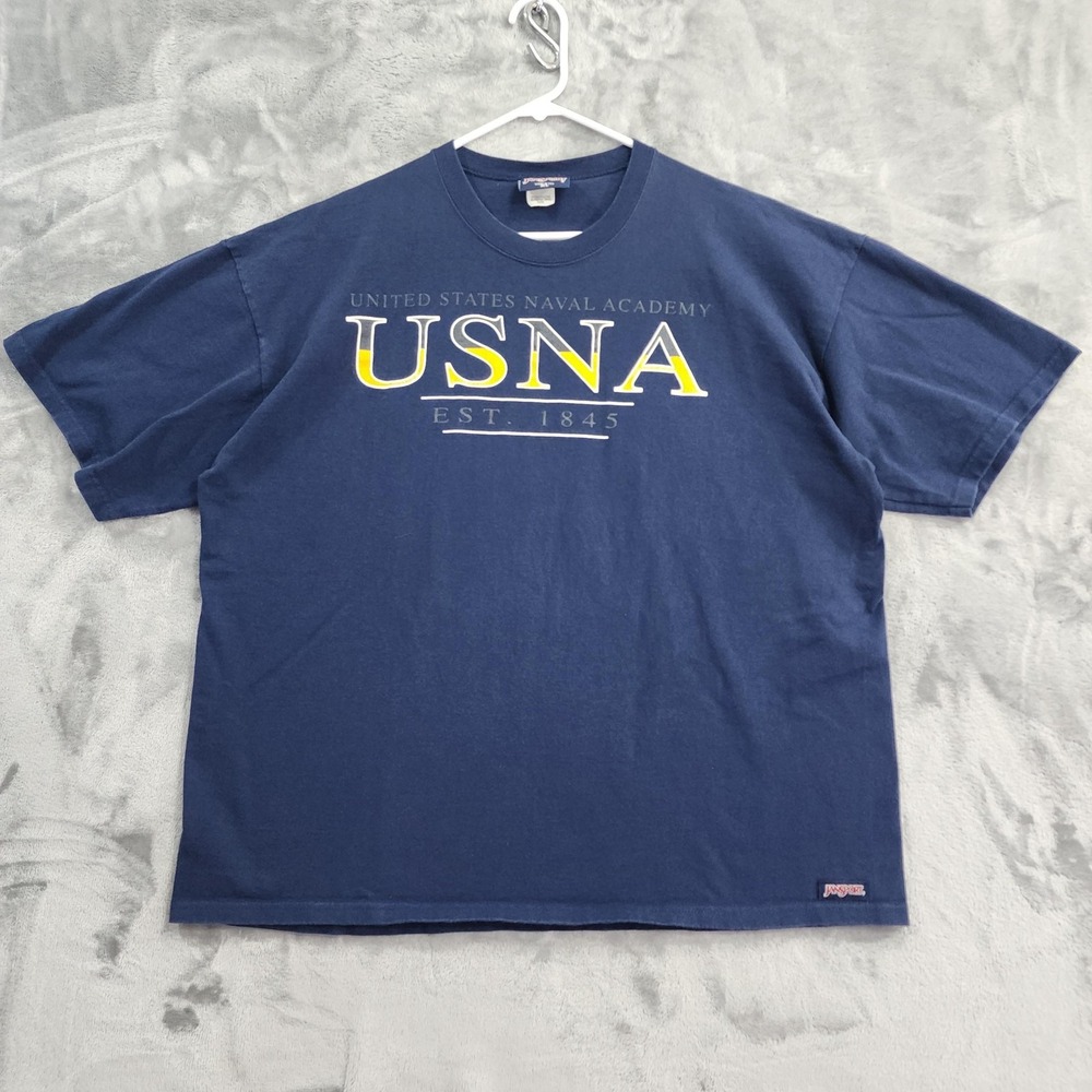 Vintage JanSport Shirt Mens XL Blue USNA United States Naval Academy Tee Graphic